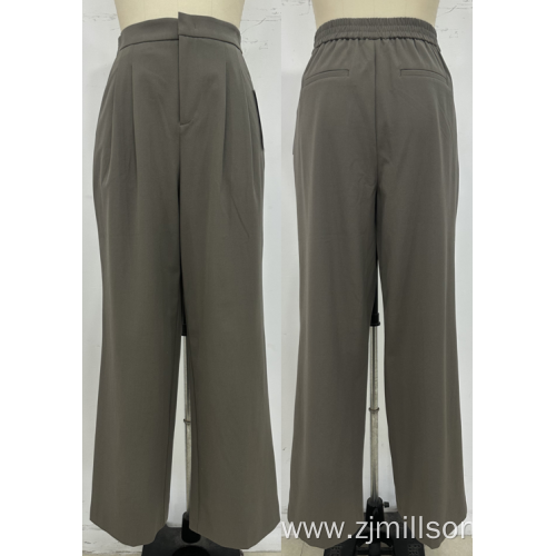 Elastic Waist Straight Leg Women's Suit Pants